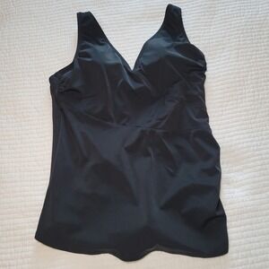 Jessica London Womens Black Ruched V-Neck Tankini Swim Suit Plus Size 18W